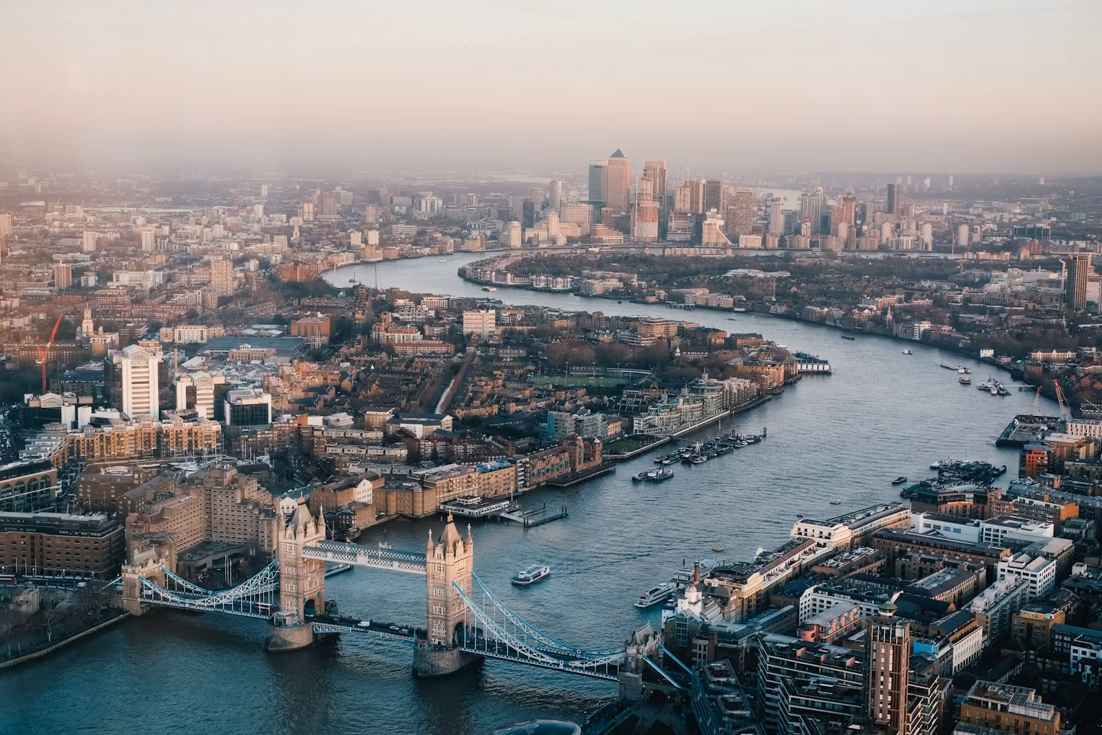 London skyline and Tower Bridge along the River Thames